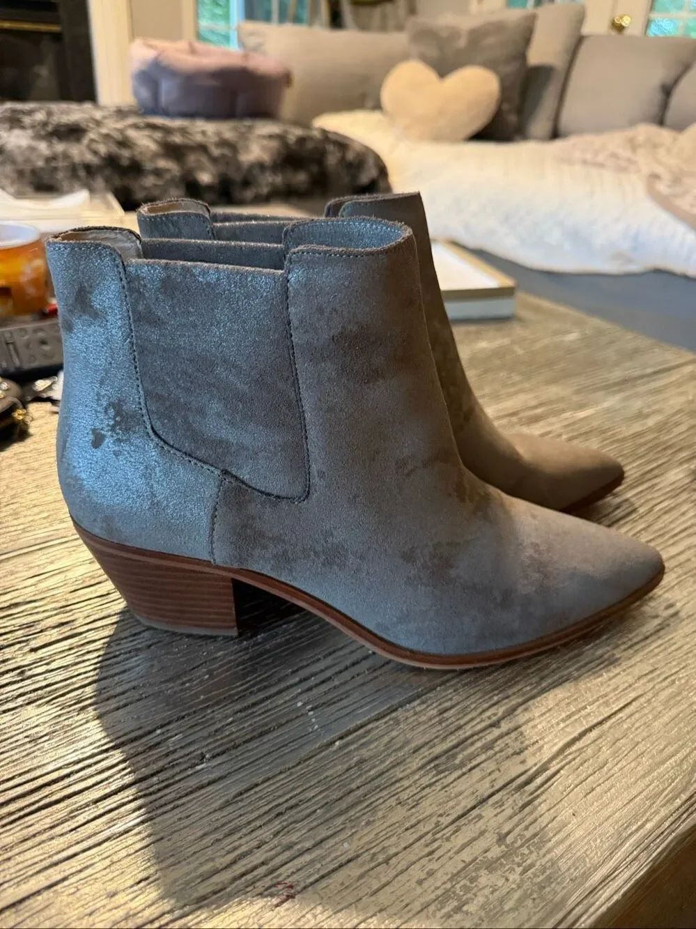 Sole Society Weathered Gray Sparkle Leather Ankle Boots sz 11 EUC